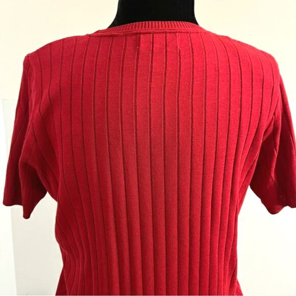 Vintage Alfred Dunner Argyle Short Sleeve Red Pullover Knit Sweater Top Medium - Picture 5 of 11